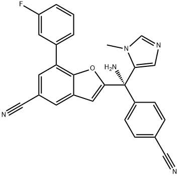 2-[(S)-Amino(4-cyanophenyl)(1-methyl-1H-imidazol-5-yl)methyl]-7-(3-fluorophenyl)-5-benzofurancarbonitrile,1149350-68-4,结构式