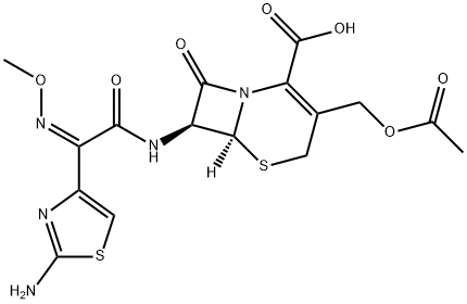 5-Thia-1-azabicyclo[4.2.0]oct-2-ene-2-carboxylic acid, 3-[(acetyloxy)methyl]-7-[[(2Z)-2-(2-amino-4-thiazolyl)-2-(methoxyimino)acetyl]amino]-8-oxo-, (6S,7S)- Structure