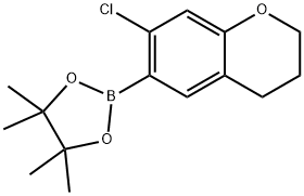 2H-1-Benzopyran, 7-chloro-3,4-dihydro-6-(4,4,5,5-tetramethyl-1,3,2-dioxaborolan-2-yl)- 化学構造式