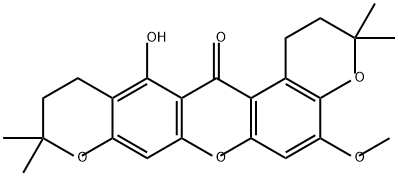 10H-Dipyrano[3,2-a:2',3'-i]xanthen-14(1H)-one, 2,3,11,12-tetrahydro-13-hydroxy-5-methoxy-3,3,10,10-tetramethyl- 化学構造式