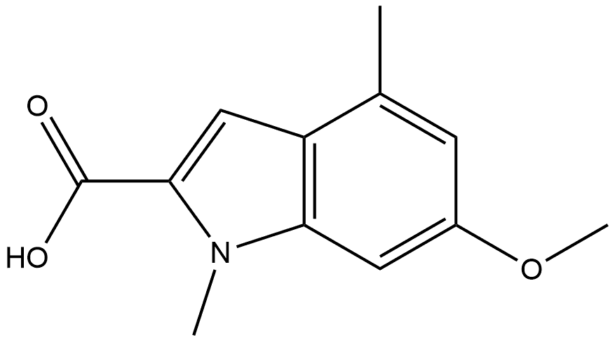 6-甲氧基-1,4-二甲基吲哚-2-甲酸 结构式