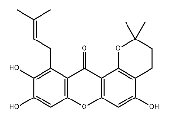 2H,12H-Pyrano[2,3-a]xanthen-12-one, 3,4-dihydro-5,9,10-trihydroxy-2,2-dimethyl-11-(3-methyl-2-buten-1-yl)- 结构式