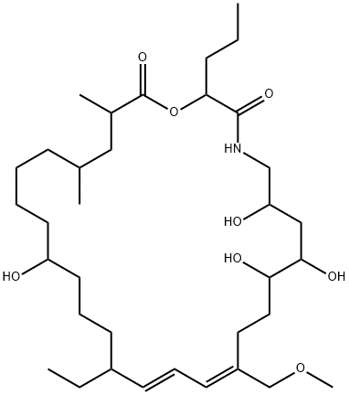1-Oxa-4-azacyclooctacosa-12,14-diene-3,28-dione, 16-ethyl-6,8,9,20-tetrahydroxy-12-(methoxymethyl)-25,27-dimethyl-2-propyl-,116003-11-3,结构式