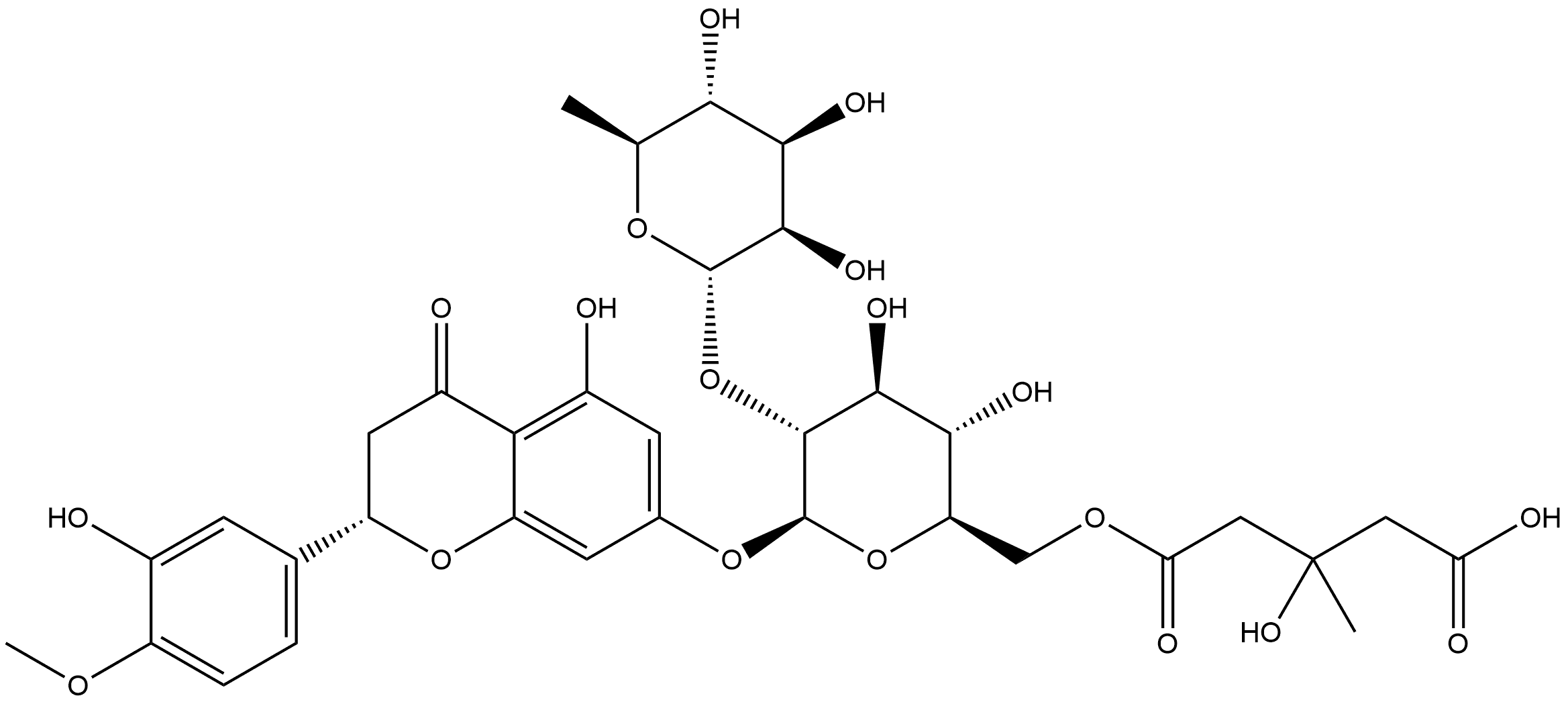 4H-1-Benzopyran-4-one, 7-[[6-O-(4-carboxy-3-hydroxy-3-methyl-1-oxobutyl)-2-O-(6-deoxy-α-L-mannopyranosyl)-β-D-glucopyranosyl]oxy]-2,3-dihydro-5-hydroxy-2-(3-hydroxy-4-methoxyphenyl)-, (2S)- Structure