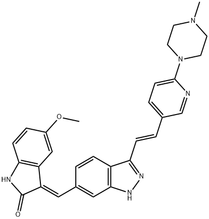 2H-Indol-2-one, 1,3-dihydro-5-methoxy-3-[[3-[(1E)-2-[6-(4-methyl-1-piperazinyl)-3-pyridinyl]ethenyl]-1H-indazol-6-yl]methylene]-, (3E)-|化合物 CFI-400437