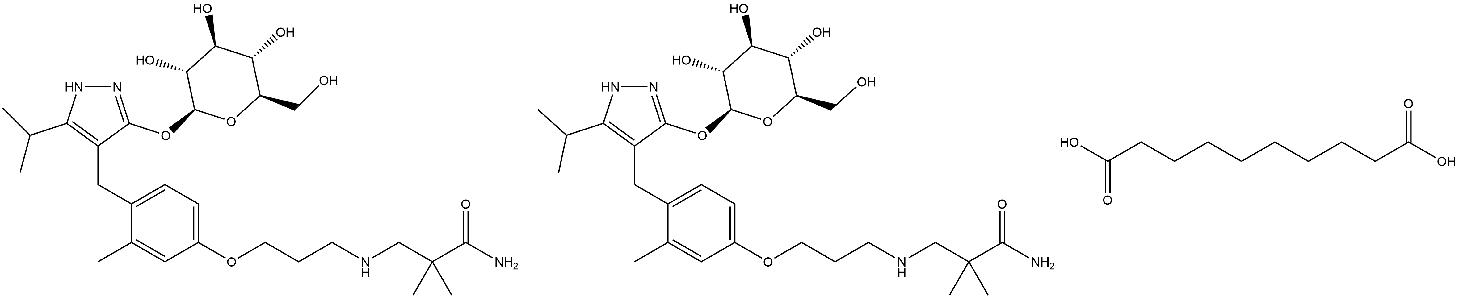 1169392-27-1 Decanedioic acid, compd. with 3-[[3-[4-[[3-(β-D-glucopyranosyloxy)-5-(1-methylethyl)-1H-pyrazol-4-yl]methyl]-3-methylphenoxy]propyl]amino]-2,2-dimethylpropanamide (1:2)