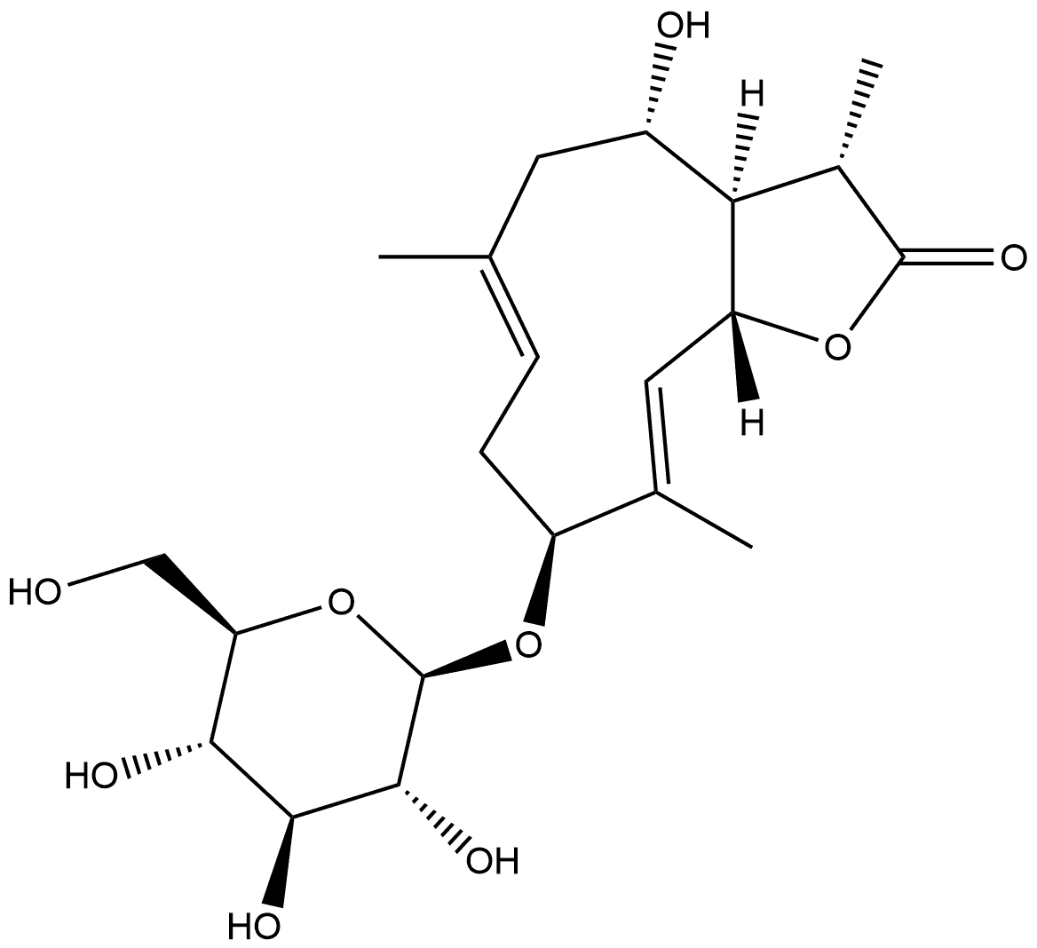 Cyclodeca[b]furan-2(3H)-one, 9-(β-D-glucopyranosyloxy)-3a,4,5,8,9,11a-hexahydro-4-hydroxy-3,6,10-trimethyl-, (3S,3aR,4S,6E,9S,10E,11aR)-|菊苣萜苷C