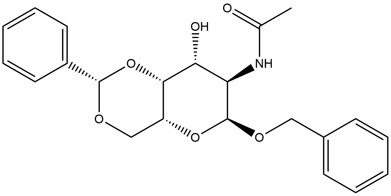 α-D-Galactopyranoside, phenylmethyl 2-(acetylamino)-2-deoxy-4,6-O-[(S)-phenylmethylene]- 化学構造式