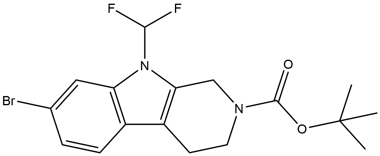 7-溴-9-(二氟甲基)-1,3,4,9-四氢-2H-吡啶并[3,4-B]吲哚-2-甲酸叔丁酯, 1173157-84-0, 结构式