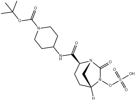 1-Piperidinecarboxylic acid, 4-[[[(1R,2S,5R)-7-oxo-6-(sulfooxy)-1,6-diazabicyclo[3.2.1]oct-2-yl]carbonyl]amino]-, 1-(1,1-dimethylethyl) ester Struktur