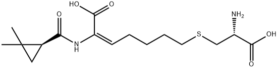 2-Heptenoic acid, 7-[[(2R)-2-amino-2-carboxyethyl]thio]-2-[[[(1S)-2,2-dimethylcyclopropyl]carbonyl]amino]-, (2E)- Structure