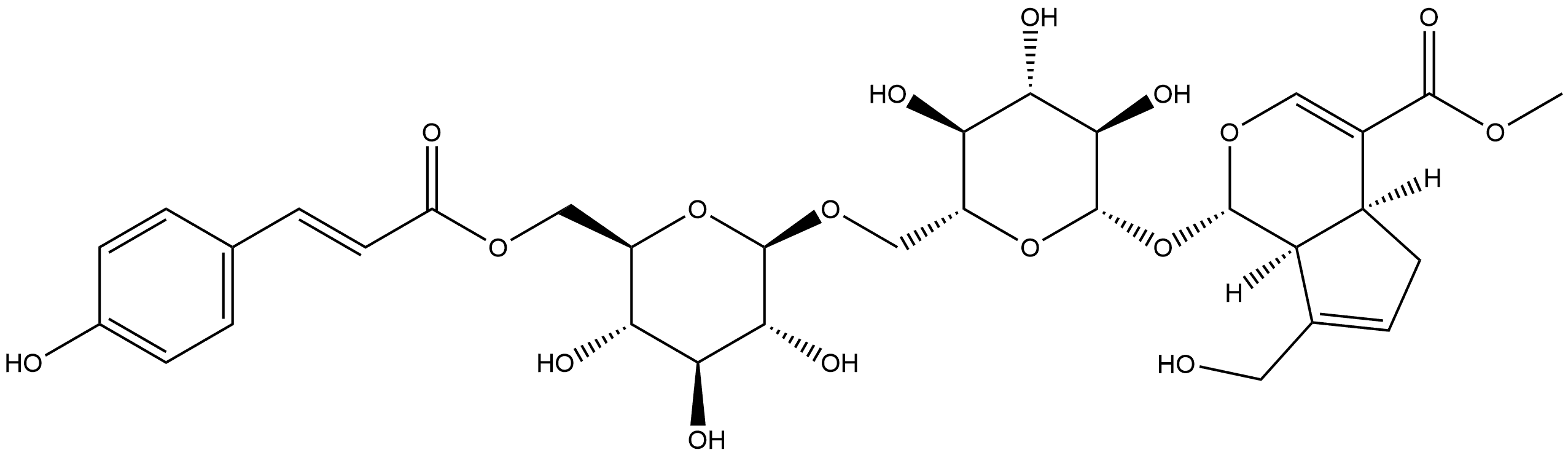 Genipin 1-(6"-p-coumaroylgentiobioside),1174662-64-6,结构式