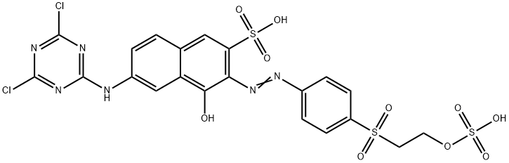 7-[((4,6-dichloro-1,3,5-triazin-2-yl)amino)-4-hydroxy-3-(4-((2-sulfoxy)ethyl)sulfonyl)phenylazo]naphthalene-2-sulfonic acid Struktur