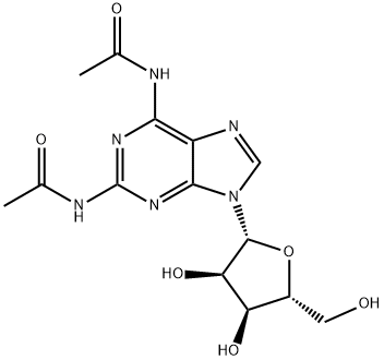 N,N''-(9-((2R,3R,4S,5R)-3,4-Dihydroxy-5-(hydroxymethyl)tetrahydrofuran-2-yl)-9H-purine-2,6-diyl)diacetamide 化学構造式