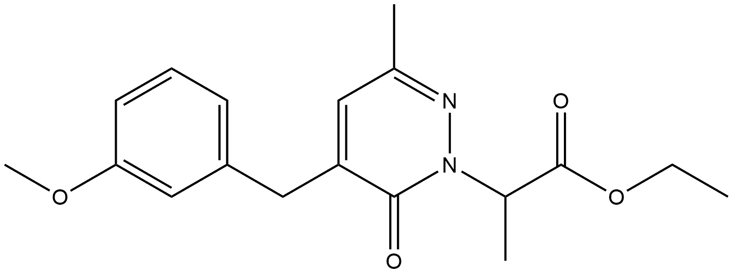 1(6H)-Pyridazineacetic acid, 5-[(3-methoxyphenyl)methyl]-α,3-dimethyl-6-oxo-, ethyl ester 结构式