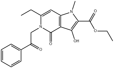 1H-Pyrrolo[3,2-c]pyridine-2-carboxylic acid, 6-ethyl-4,5-dihydro-3-hydroxy-1-methyl-4-oxo-5-(2-oxo-2-phenylethyl)-, ethyl ester 化学構造式