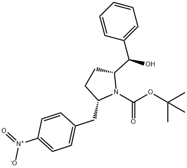 1-Pyrrolidinecarboxylic acid, 2-[(R)-hydroxyphenylmethyl]-5-[(4-nitrophenyl)methyl]-, 1,1-dimethylethyl ester, (2R,5S)- 结构式