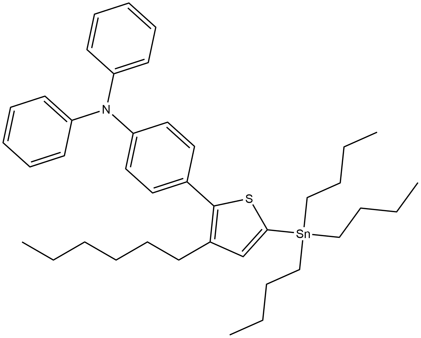 4-(3-己基-5-(三丁基锡基)噻吩-2-基)-N,N-二苯基苯胺, 1194044-12-6, 结构式