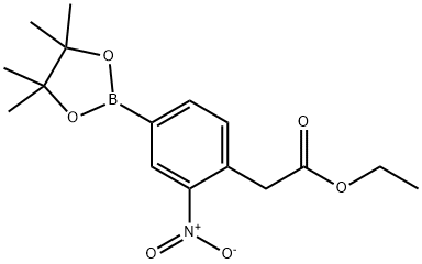 2-(2-硝基-4-(4,4,5,5-四甲基-1,3,2-二氧硼杂环戊烷-2-基)苯基)乙酸乙酯, 1198615-90-5, 结构式