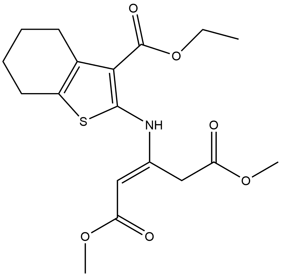 dimethyl (E)-3-[(3-ethoxycarbonyl-4,5,6,7-tetrahydrobenzothiophen-2-yl)amino]pent-2-enedioate Struktur