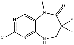 2-Chloro-7,7-difluoro-5-methyl-5,7,8,9-tetrahydro-6H-pyrimido[4,5-b][1,4]diazepin-6-one Struktur