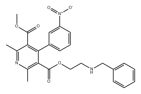 3,5-Pyridinedicarboxylic acid, 2,6-dimethyl-4-(3-nitrophenyl)-, 3-methyl 5-[2-[(phenylmethyl)amino]ethyl] ester Structure