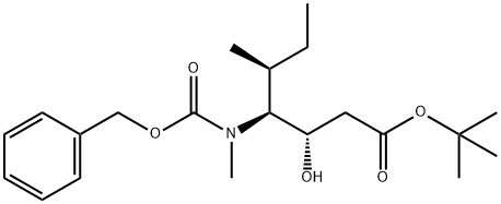 Heptanoic acid, 3-hydroxy-5-methyl-4-[methyl[(phenylmethoxy)carbonyl]amino]-, 1,1-dimethylethyl ester, [3S-(3R*,4R*,5R*)]- (9CI) 化学構造式