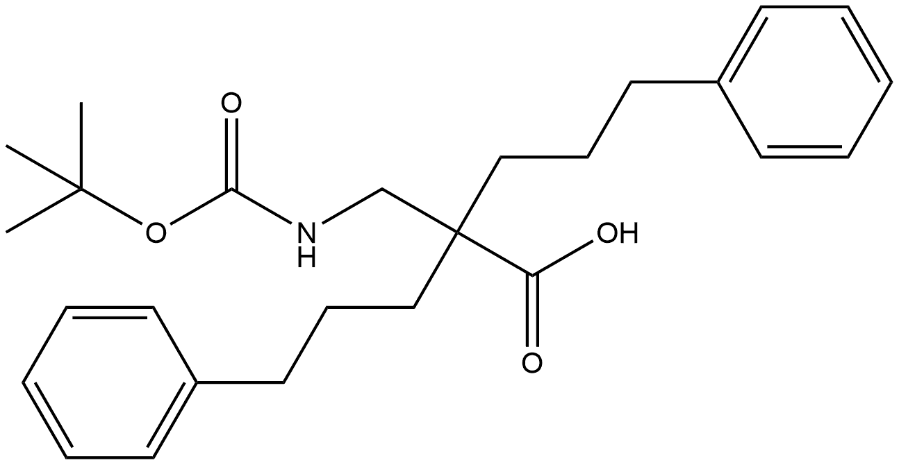 2-(((tert-butoxycarbonyl)amino)methyl)-5-phenyl-2-(3-phenylpropyl)pentanoic acid Structure