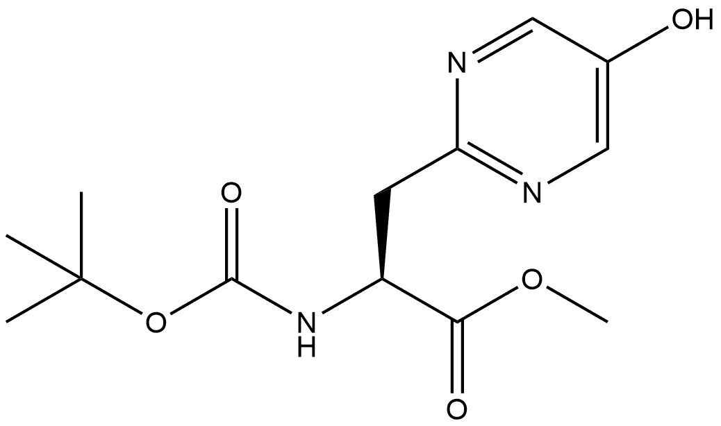 Methyl (αS)-α-[[(1,1-dimethylethoxy)carbonyl]amino]-5-hydroxy-2-pyrimidinepropanoate 化学構造式