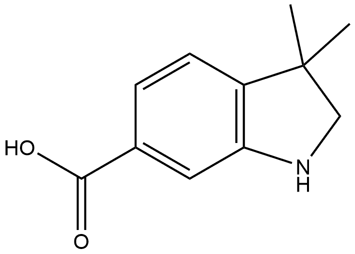 2,3-Dihydro-3,3-dimethyl-1H-indole-6-carboxylic acid 化学構造式