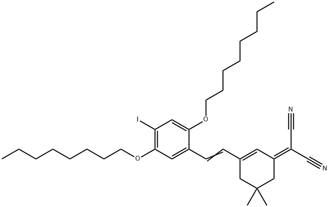 1206526-64-8 Propanedinitrile, 2-[3-[2-[4-iodo-2,5-bis(octyloxy)phenyl]ethenyl]-5,5-dimethyl-2-cyclohexen-1-ylidene]-