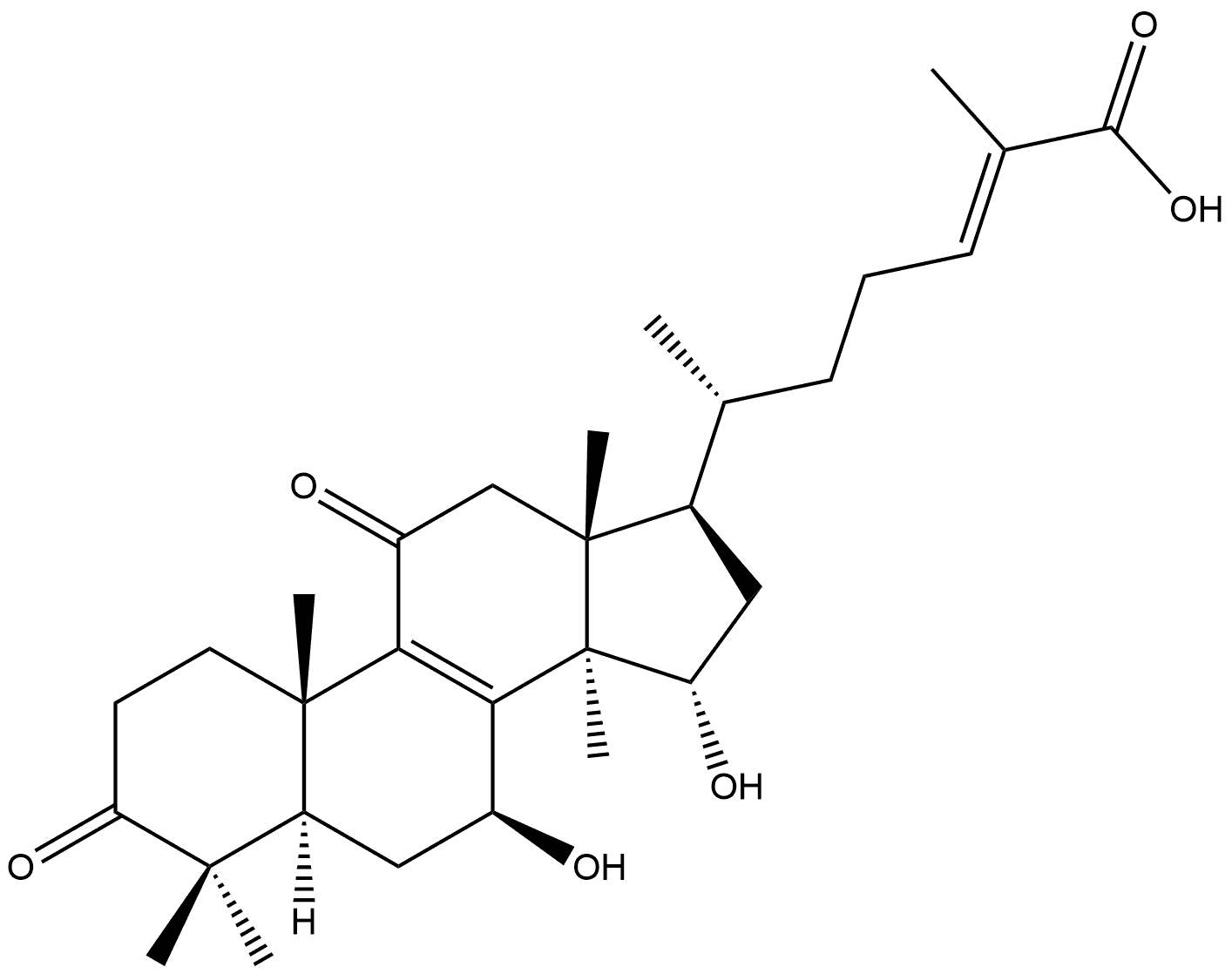 Lanosta-8,24-dien-26-oic acid, 7,15-dihydroxy-3,11-dioxo-, (7β,15α,24E)- Struktur