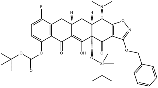 Carbonic acid, (4aS,11aR,12aS,13S)-13-(dimethylamino)-4a-[[(1,1-dimethylethyl)dimethylsilyl]oxy]-10-fluoro-4,4a,6,11,11a,12,12a,13-octahydro-5-hydroxy-4,6-dioxo-3-(phenylmethoxy)naphthaceno[2,3-d]isoxazol-7-yl 1,1-dimethylethyl ester 结构式