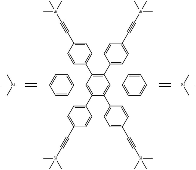 1,1':2',1''-Terphenyl, 4,4''-bis[2-(trimethylsilyl)ethynyl]-3',4',5',6'-tetrakis[4-[2-(trimethylsilyl)ethynyl]phenyl]-,1207743-52-9,结构式
