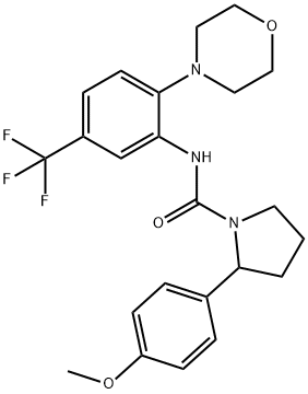 1-Pyrrolidinecarboxamide, 2-(4-methoxyphenyl)-N-[2-(4-morpholinyl)-5-(trifluoromethyl)phenyl]- Struktur