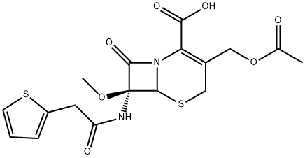 5-Thia-1-azabicyclo[4.2.0]oct-2-ene-2-carboxylic acid, 3-[(acetyloxy)methyl]-7-methoxy-8-oxo-7-[[2-(2-thienyl)acetyl]amino]-, (7S)- 结构式