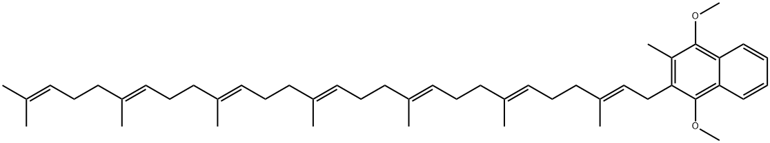 Naphthalene, 2-[(2E,6E,10E,14E,18E,22E)-3,7,11,15,19,23,27-heptamethyl-2,6,10,14,18,22,26-octacosaheptaen-1-yl]-1,4-dimethoxy-3-methyl- 化学構造式