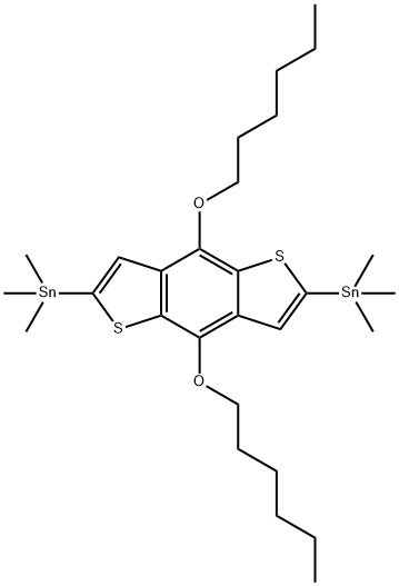 Stannane, 1,1'-[4,8-bis(hexyloxy)benzo[1,2-b:4,5-b']dithiophene-2,6-diyl]bis[1,1,1-trimethyl- 结构式