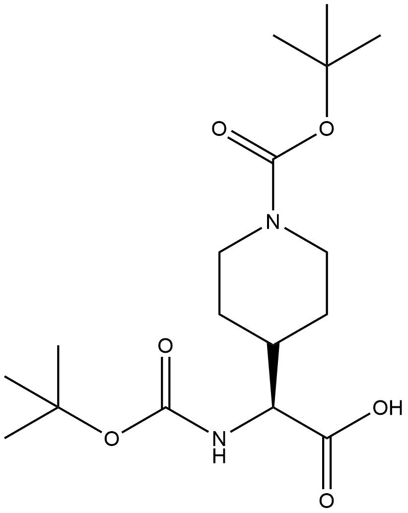 (S)-2-((叔丁氧基羰基)氨基)-2-(1-(叔丁氧基羰基)哌啶-4-基)乙酸, 1221793-50-5, 结构式