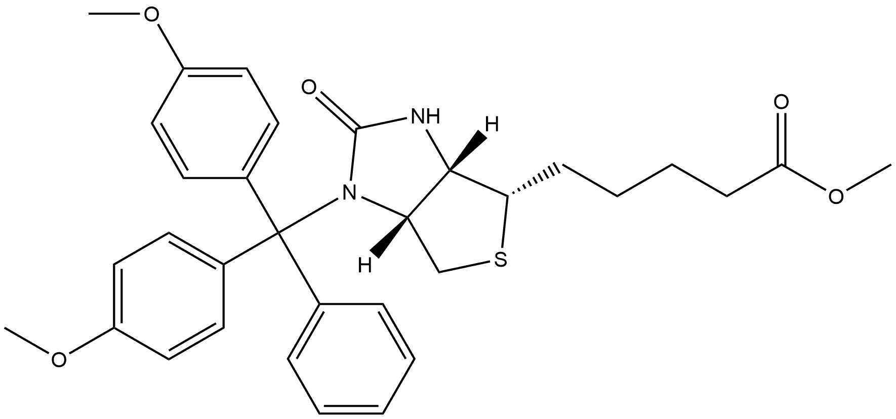 1H-Thieno[3,4-d]imidazole-4-pentanoic acid, 1-[bis(4-methoxyphenyl)phenylmethyl]hexahydro-2-oxo-, methyl ester, (3aS,4S,6aR)-,122224-36-6,结构式
