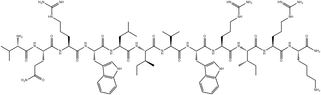 L-Lysinamide, L-valyl-L-glutaminyl-L-arginyl-L-tryptophyl-L-leucyl-L-isoleucyl-L-valyl-L-tryptophyl-L-arginyl-L-isoleucyl-L-arginyl-,1224095-25-3,结构式