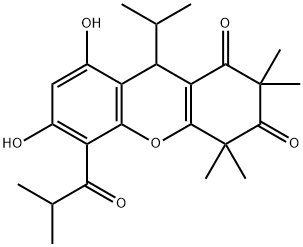 1H-Xanthene-1,3(2H)-dione, 4,9-dihydro-6,8-dihydroxy-2,2,4,4-tetramethyl-9-(1-methylethyl)-5-(2-methyl-1-oxopropyl)- Structure