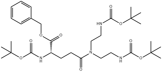 1,1-Dimethylethyl (9S)-5-[2-[[(1,1-dimethylethoxy)carbonyl]amino]ethyl]-13,13-dimethyl-6,11-dioxo-9-[(phenylmethoxy)carbonyl]-12-oxa-2,5,10-triazatetradecanoate Struktur