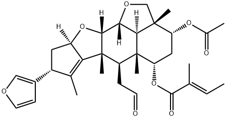 2-Butenoic acid, 2-methyl-, (2aR,3R,5S,5aR,6R,6aR,8R,9aR,10aS,10bR,10cR)-3-(acetyloxy)-8-(3-furanyl)-2a,4,5,5a,6,6a,8,9,9a,10a,10b,10c-dodecahydro-2a,5a,6a,7-tetramethyl-6-(2-oxoethyl)-2H,3H-cyclopenta[b]furo[2',3',4':4,5]naphtho[2,3-d]furan-5-yl ester, (2E)- Structure