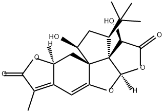 3aH,7H,10H-Cyclopenta[c]difuro[2,3-b:2',3'-f]benzofuran-2,7(1H)-dione, 12-(1,1-dimethylethyl)-8a,9,11,12-tetrahydro-1,10-dihydroxy-6-methyl-, (1R,3aR,8aS,9aS,10S,12S,12aS)- Struktur