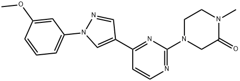 4-(4-(1-(3-Methoxyphenyl)-1H-pyrazol-4-yl)pyrimidin-2-yl)-1-methylpiperazin-2-one Struktur