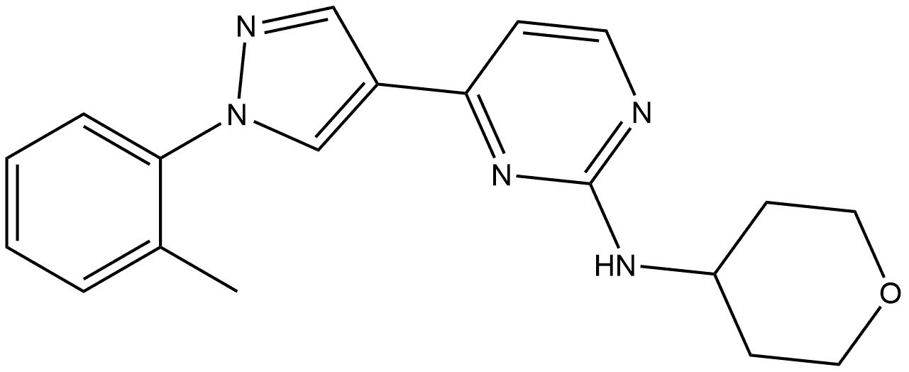 4-[1-(2-Methylphenyl)-1H-pyrazol-4-yl]-N-(tetrahydro-2H-pyran-4-yl)-2-pyrimidinamine 结构式