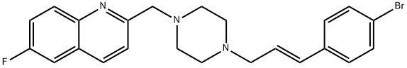 (E)-2-((4-(3-(4-Bromophenyl)allyl)piperazin-1-yl)methyl)-6-fluoroquinoline 化学構造式