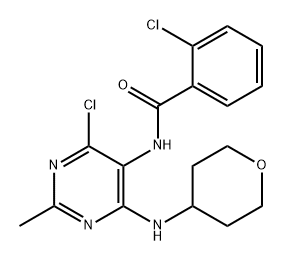 Benzamide, 2-chloro-N-[4-chloro-2-methyl-6-[(tetrahydro-2H-pyran-4-yl)amino]-5-pyrimidinyl]-,1231221-35-4,结构式