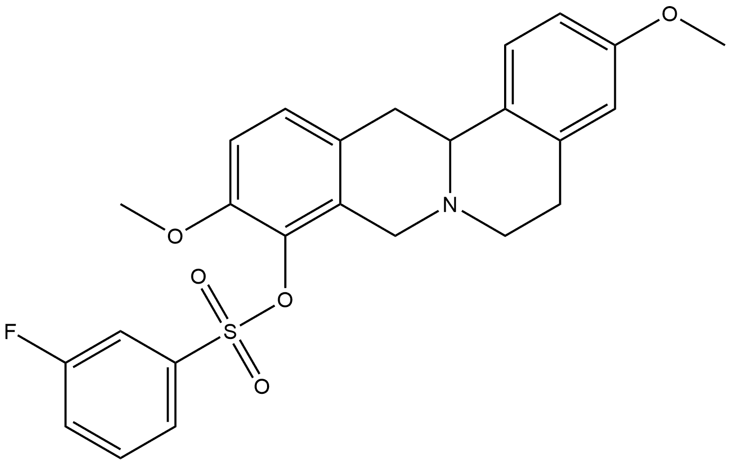 3,10-dimethoxy-5,8,13,13a-tetrahydro-6H-isoquinolino[3,2-a]isoquinolin-9-yl 3-fluorobenzenesulfonate 结构式